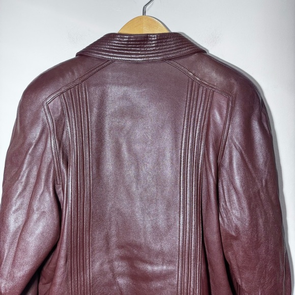 Della Citta Italy Double Breasted Burgundy Leather Coat Size Large Flawed - Picture 5 of 15